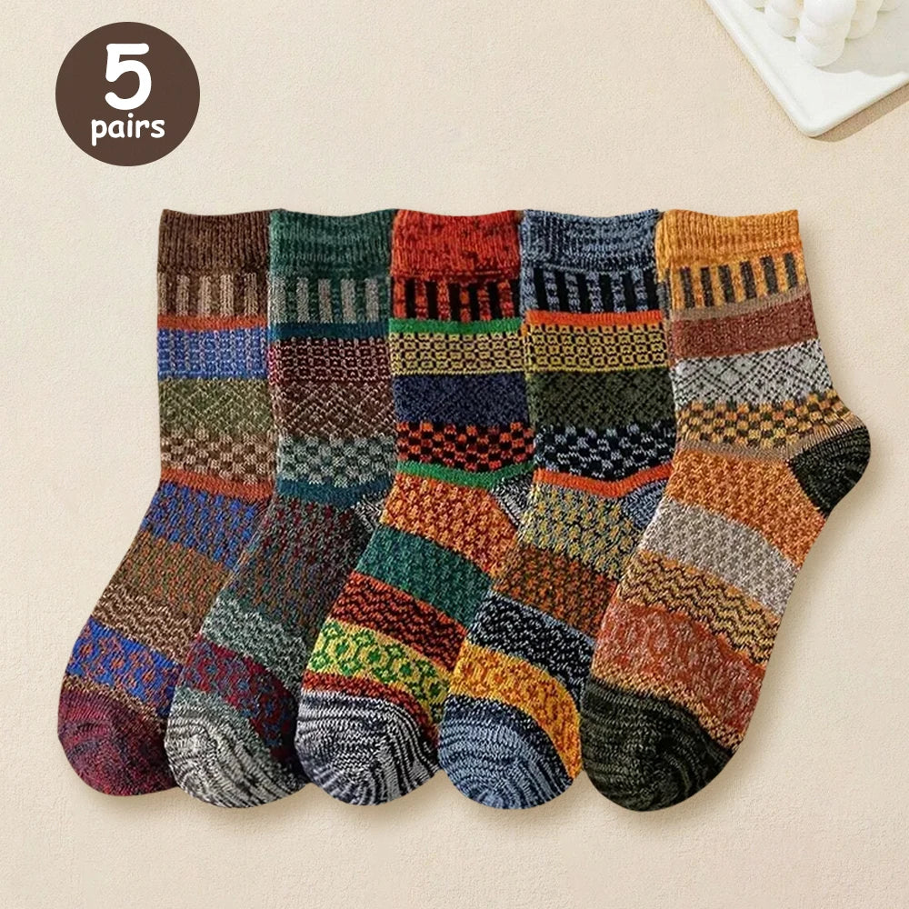 5 Pairs Women’s Warm Wool Socks – Soft Mid-Length Autumn Winter Cashmere Anti-Freeze Socks