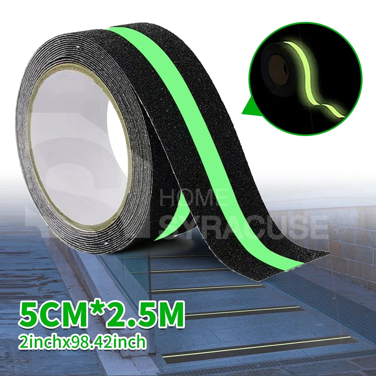 Glow in the Dark Anti-Slip Traction Tape Green Stripe Non-Skid Abrasive Adhesive Stair Safety Grip Tape for Indoor & Outdoor Steps