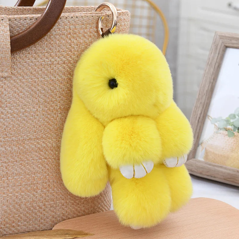 100% Natural Rex Rabbit Fur Keychain – Fluffy Bunny Bag Charm, Doll Toy & Lovely Pendant