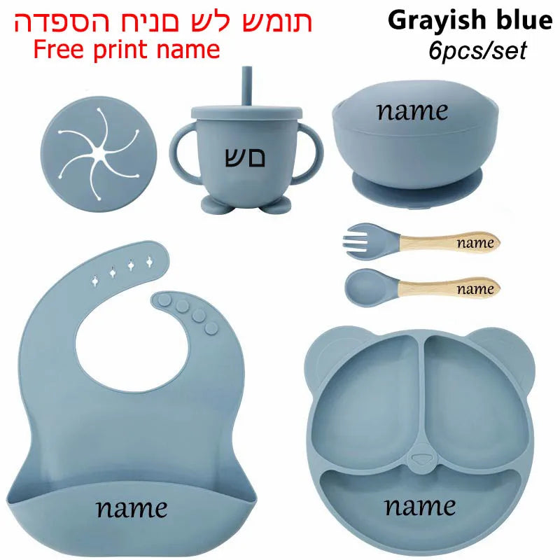 6-Piece Baby Feeding Plate Set β Silicone Suction Bowls, Plates, Cups & Spoon for Kids, Personalized Name Tableware