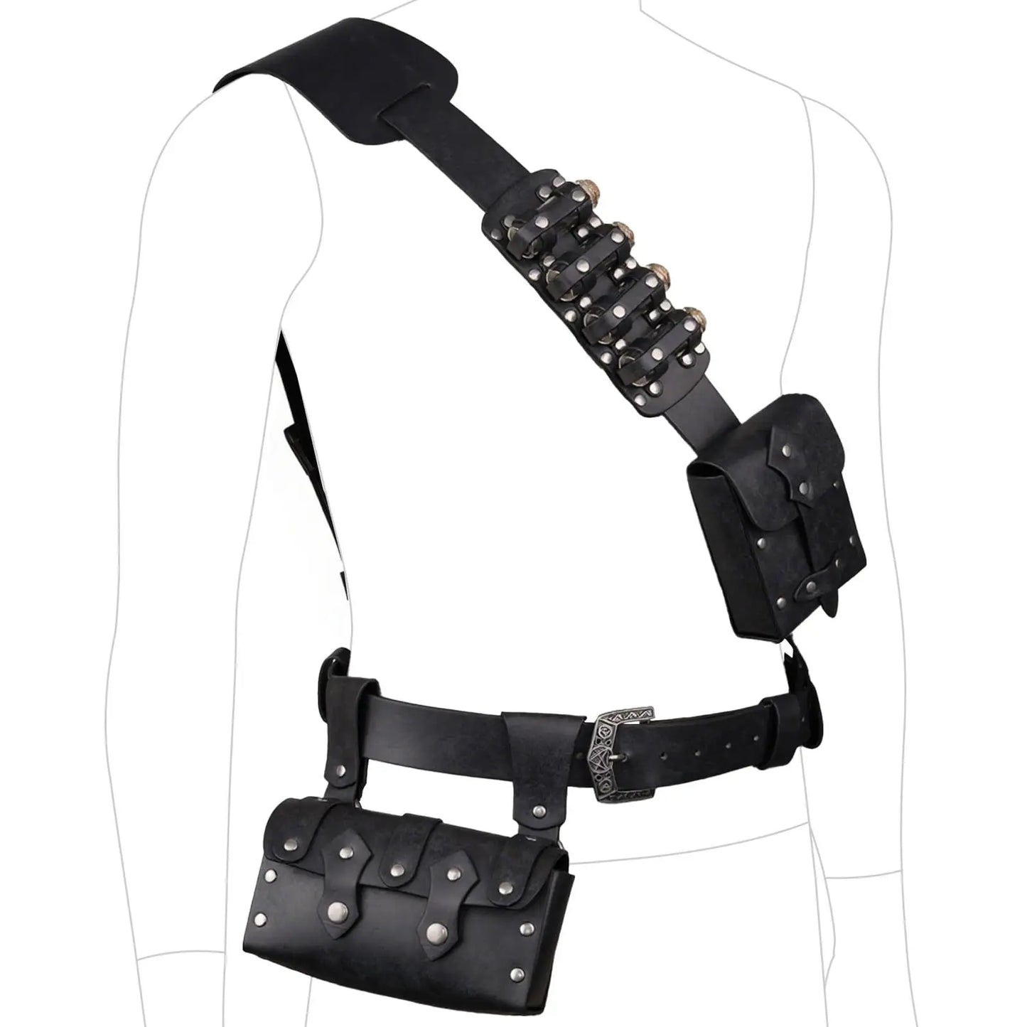 Steampunk Medieval Fanny Pack – PU Leather Waist Bag with Potion Bottles & Coin Purse for Men Cosplay