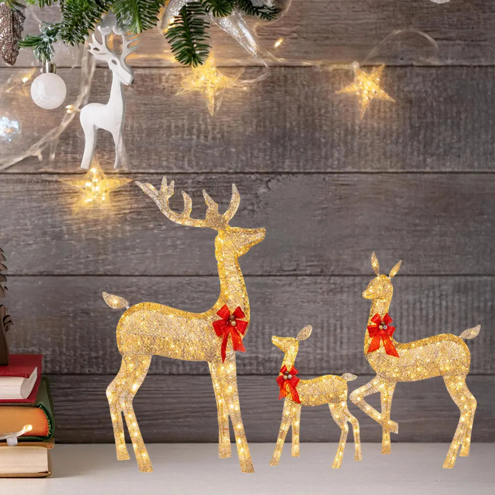 3-Piece Lighted Christmas Deer Family Decor – Cute Reindeer Xmas Decoration for Festive Holidays