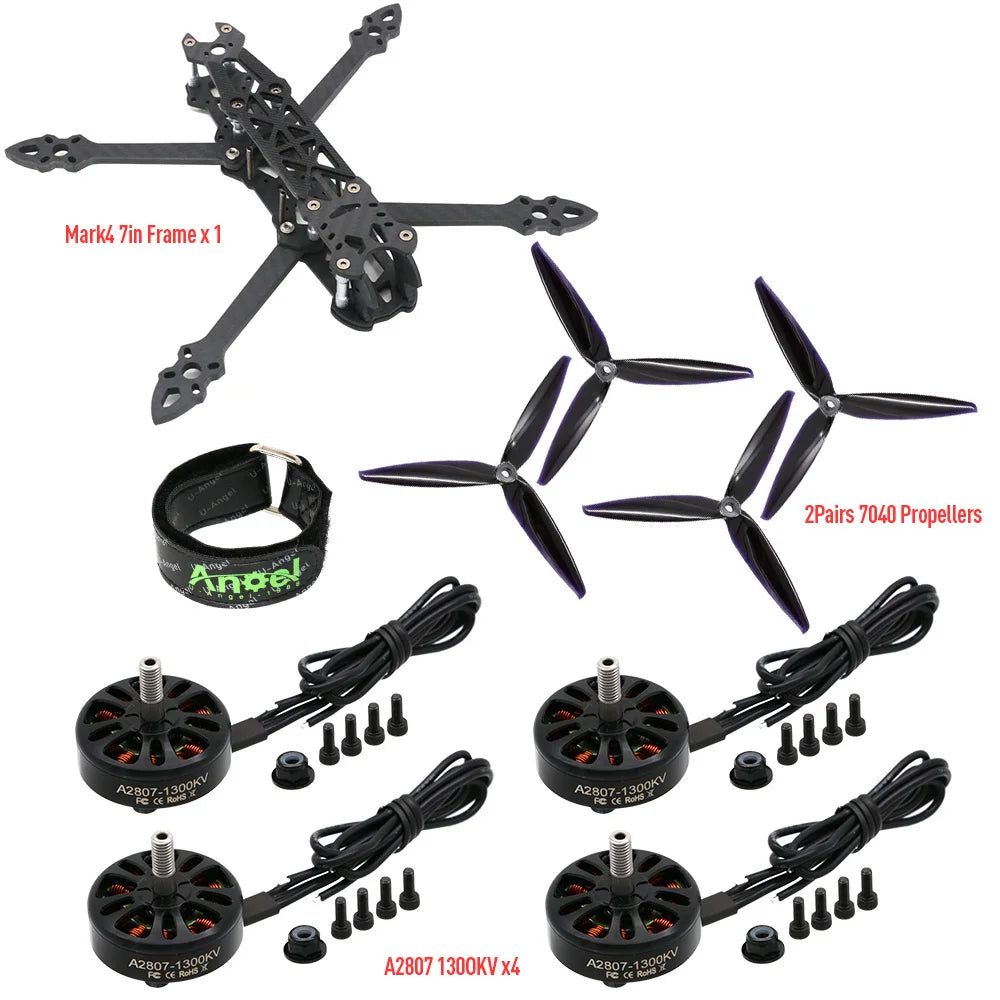 Mark4 7-Inch 295mm FPV Drone Kit – RC Frame with F4 V3S PLUS Stack, BLS 60A ESC, A2807 1300KV Brushless Motor, and 7040 Propellers