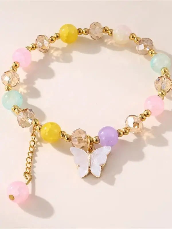 IFYOUOO Gorgeous Beaded Bracelet with Butterfly Pendant – Trendy Glass Beads, Dainty BFF Wrist Jewelry for Women