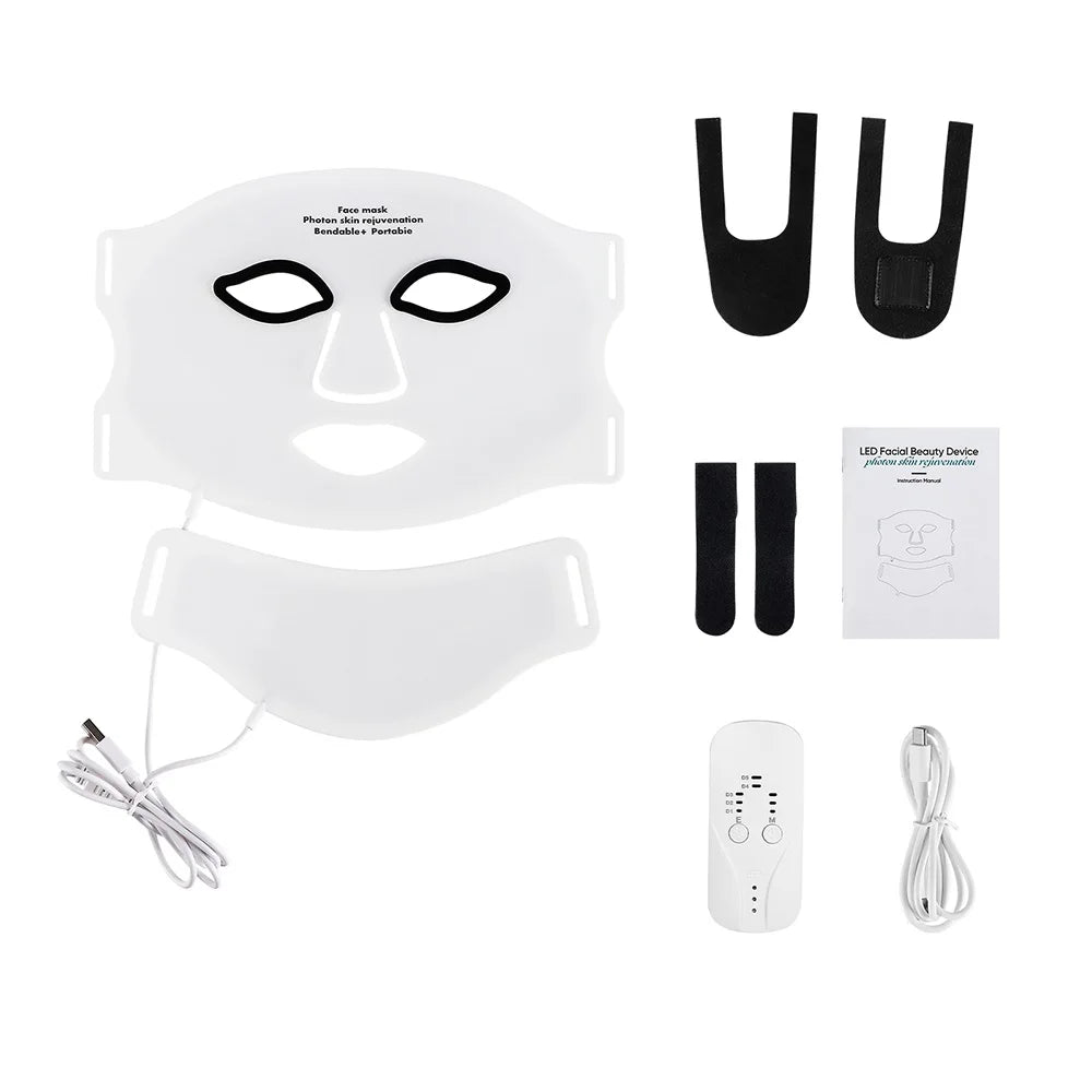 Silicone LED Mask with Neck – 7-Color Photon Red Light & Infrared Therapy, Flexible Wireless Facial Skin Repair Mask