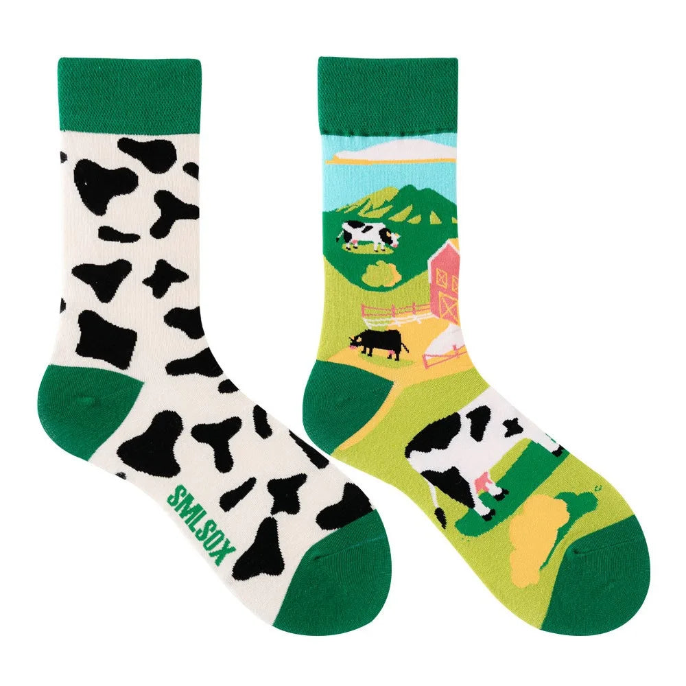Unisex AB Tide Animal Cotton Socks – Colorful Cat, Dog, Koala, Cow Crew Socks for Men & Women, Four Seasons Gift