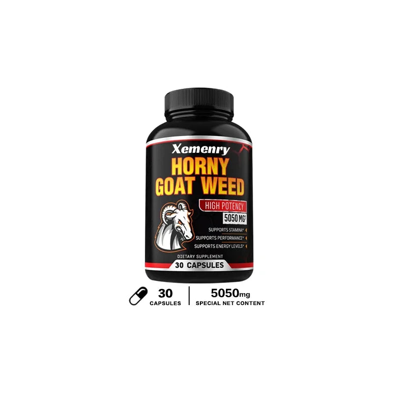 Men’s Horny Goat Weed 5050mg Capsules – Herbal Male Vitality Supplement with Black Pepper Extract for Energy & Performance Support