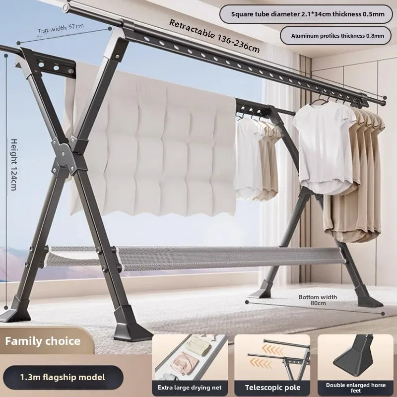 Floor-to-Ceiling Aluminum Drying Rack — Foldable Outdoor & Indoor Clothes Organizer for Kids' Clothing