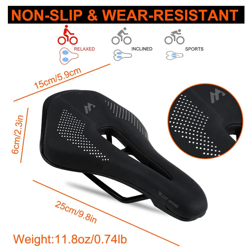 WEST BIKING Ultralight Road Bike Saddle | MTB Short Nose Bicycle Seat | PU Leather Hollow Prostatic Saddle | Bicycle Parts