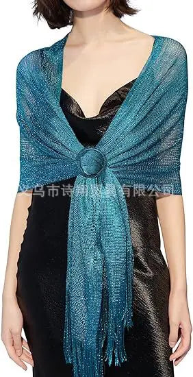 Gold & Silver Thread Tassel Scarf – Elegant Beach, Wedding & Party Fashion Shawl Accessory SJ15