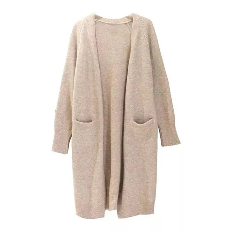 Women’s Solid Color Loose Thick Warm Sweater Cardigan – V Neck Knitted Coat with Pockets, Casual Spring/Autumn Tops C-124