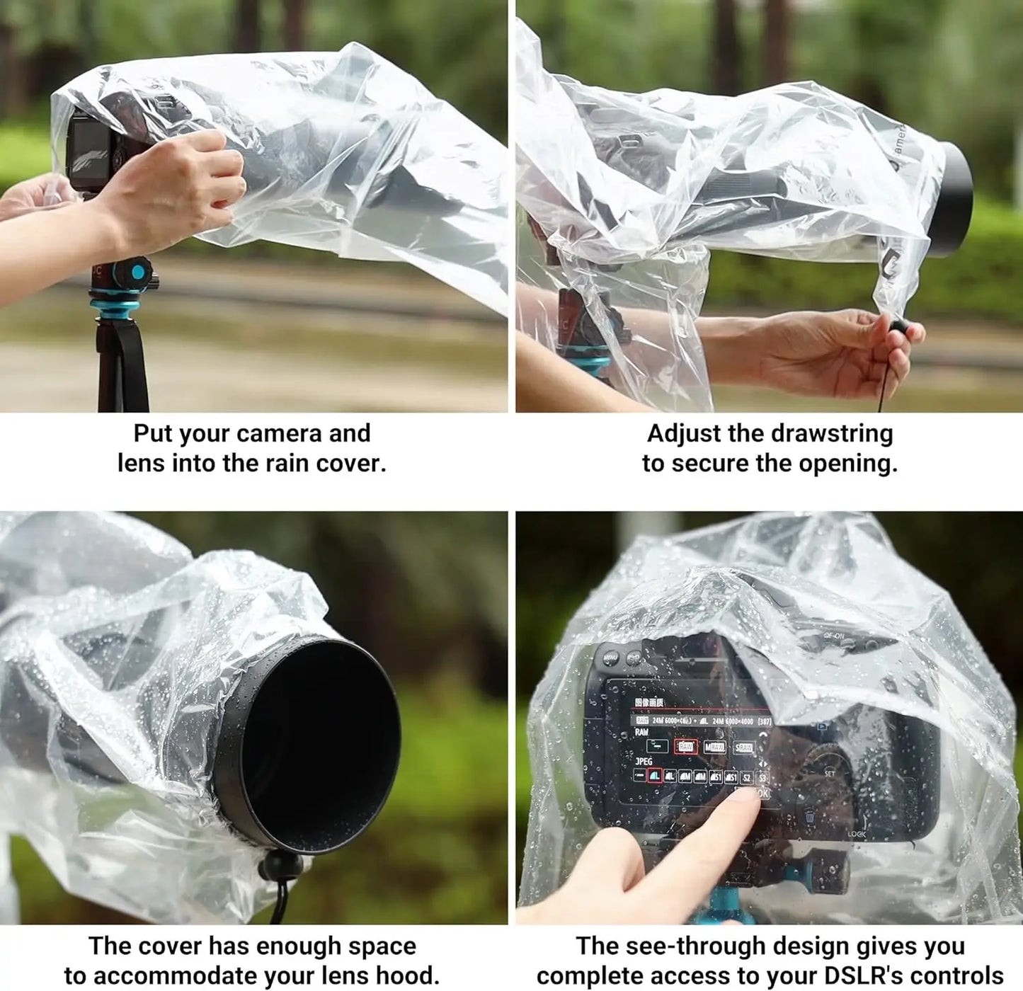 JJC 2-Pack DSLR Camera Rain Cover β Waterproof Protective Cover for Nikon, Canon, Sony & More with Lens Up to 18"