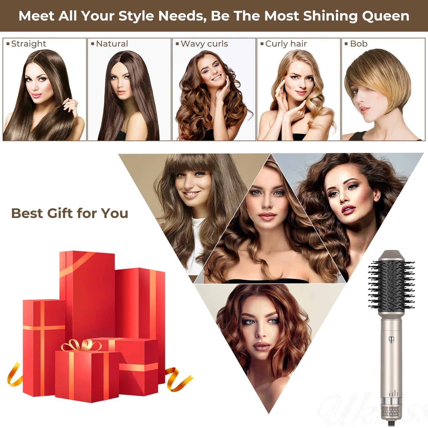 5 in 1 Hair Dryer Brush Set β Electric Hot Air Straightener & Rotating Curling Iron for Professional Multi-Styling