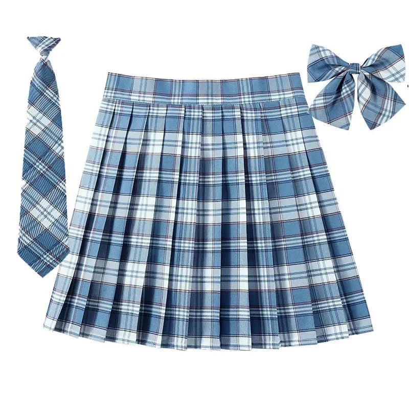 Women’s Plaid Pleated Skirt with Bowtie – XS-5XL Harajuku Preppy Mini Japanese School Uniform, Summer Kawaii Jupe