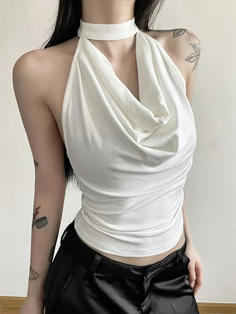 Solid Color Women’s Halter Vest – Casual, Sexy, All-Match Summer Top for Travel & High Street Style