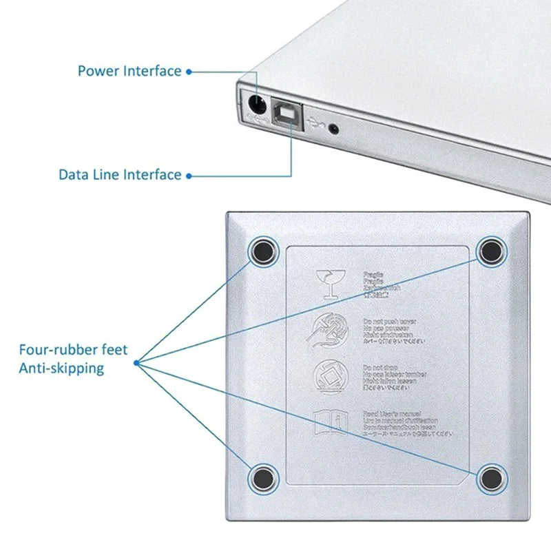 Professional Slim External DVD Drive – Low-Noise USB 2.0 DVD/VCD/CD-RW Burner & Player