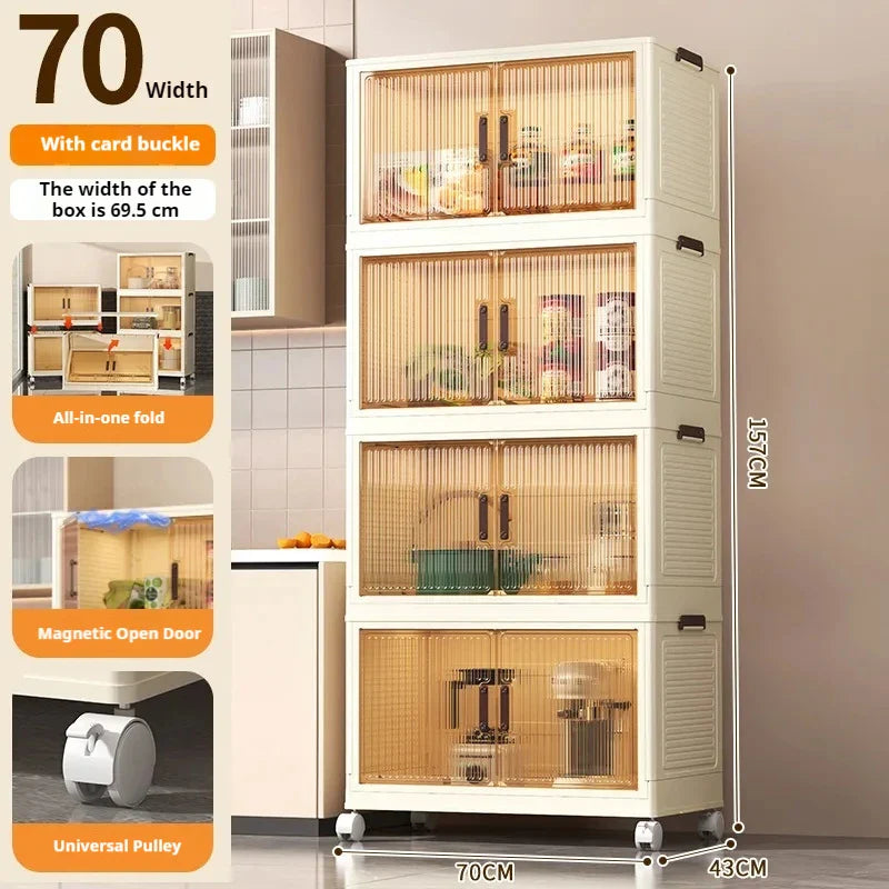 2025 Folding Living Room Cabinet – Multifunction Rolling Closet Organizer with Large Capacity Storage