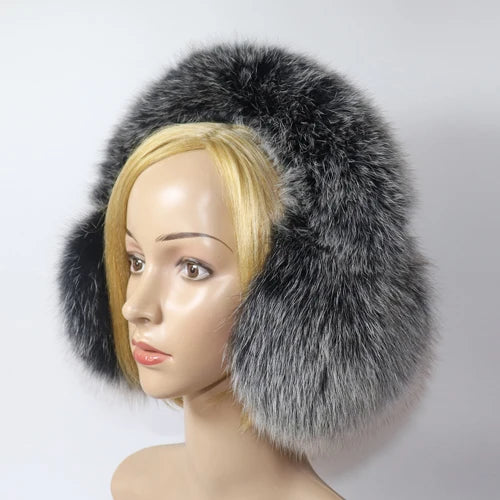 Real Fox & Raccoon Fur Earmuffs – Warm Winter Ear Warmer for Women and Girls, Plush Genuine Fur Accessory