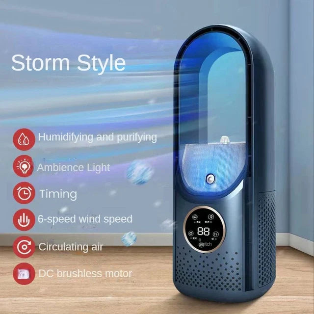 Portable USB Leafless Air Cooler – Silent 6-Speed Electric Fan with Timer & Humidifier