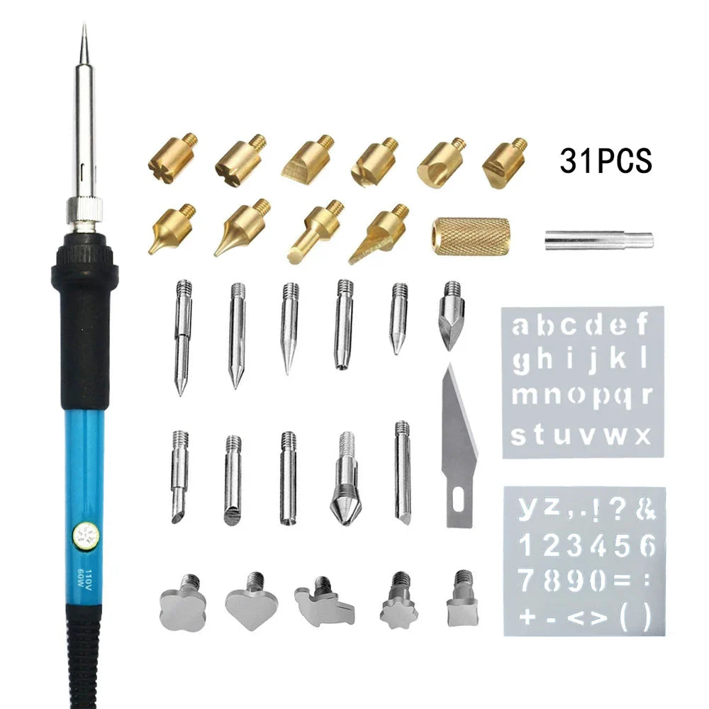 60W Electric Soldering & Pyrography Tool – Adjustable Temperature Wood Burning and Embossing Pen Set