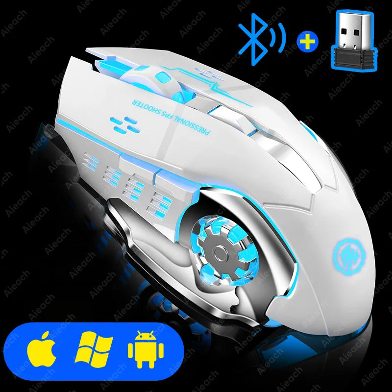 Rechargeable Wireless Gaming Mouse – Silent Bluetooth, USB, Mechanical E-Sports Backlight for PC Gamer