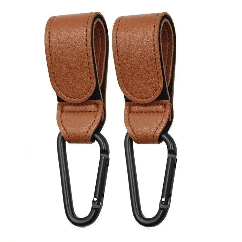 Leather Baby Stroller Hook Organizer – PU Adjustable Pram Hook & Diaper Bag Hanger for Travel & Baby Accessories Storage
