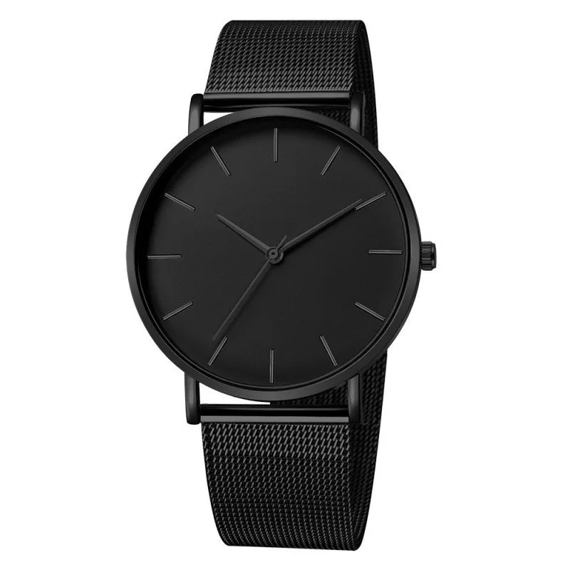 Men’s Ultra-Thin Black Stainless Steel Quartz Watch – Minimalist Business Fashion Wristwatch