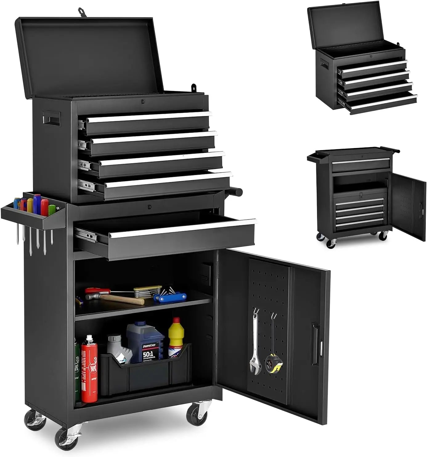 5-Drawer Rolling Tool Chest – Metal Storage Cabinet with Detachable Top Tool Box & Enhanced Packaging