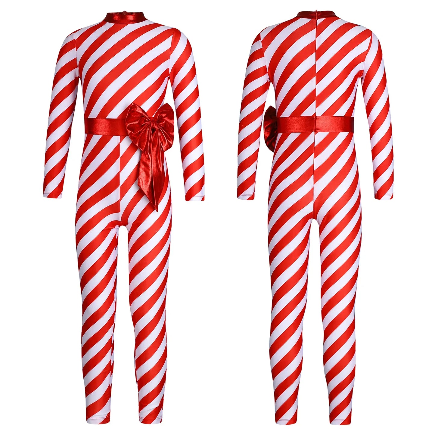 Kids Candy Cane Striped Christmas Tutu Leotard — Sequined Santa Bodysuit for Ballet & Gymnastics