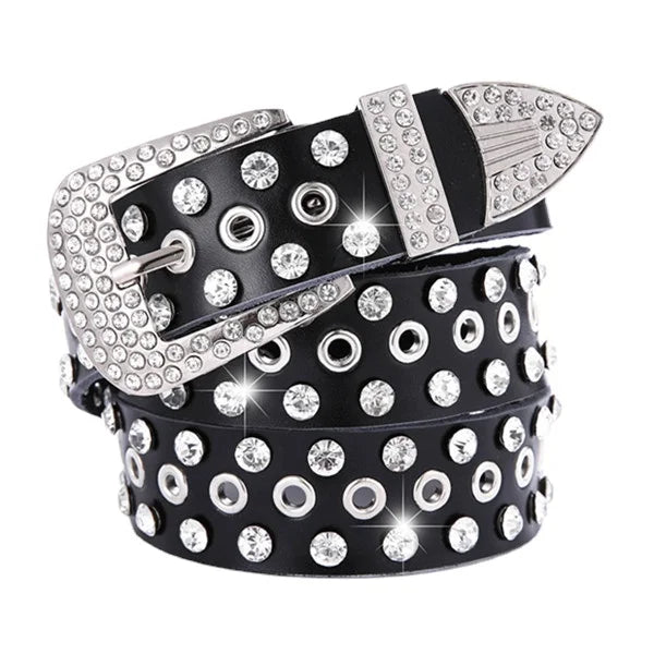 Black & White Leather Western Belt – Rhinestone Cowboy & Cowgirl Accessory
