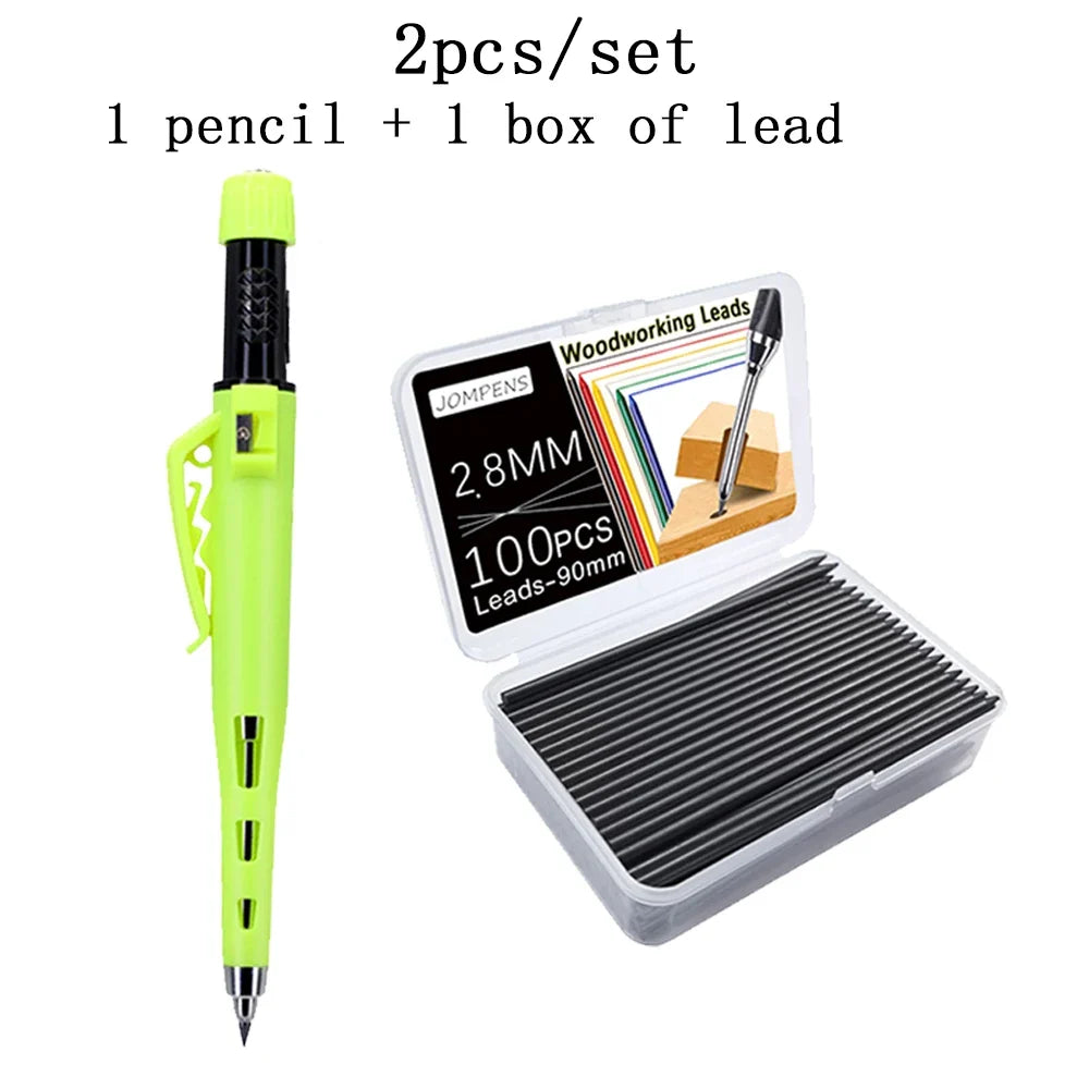 2Pcs Carpenter Mechanical Pencil Set - 54mm Long Reach Woodworking Marking Tool with Lead Box