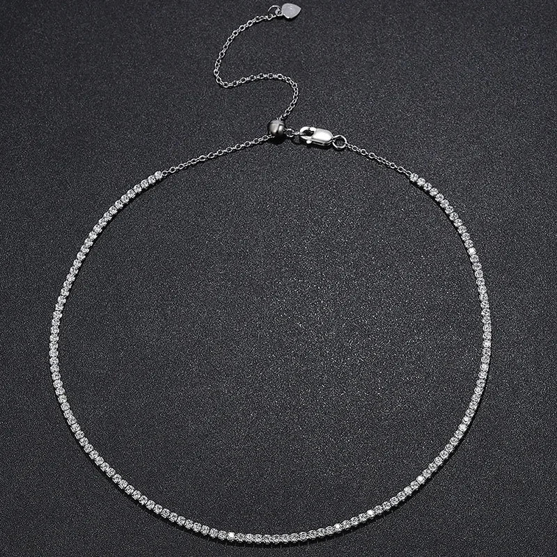 2mm Moissanite Tennis Necklace for Women – S925 Silver, 18K Gold Plated Adjustable Choker Wedding Jewelry