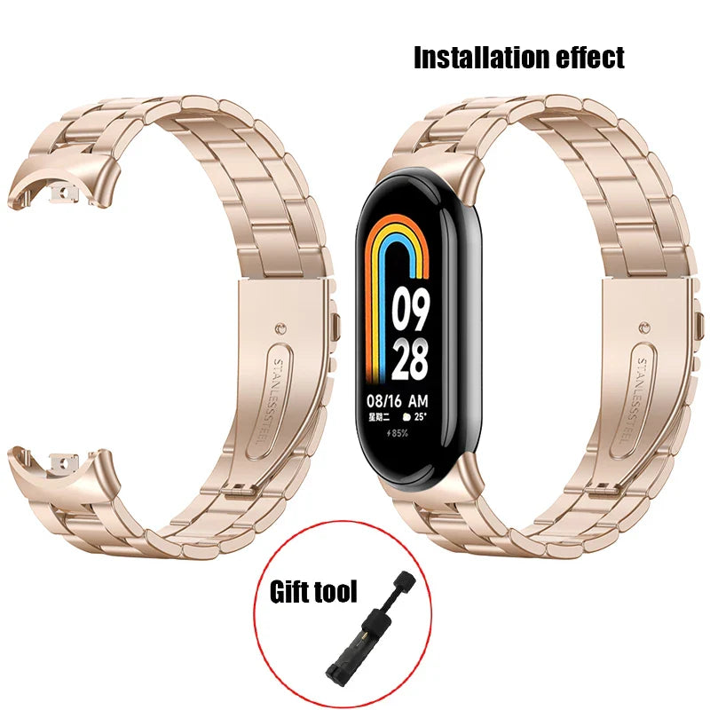 Metal Strap for Xiaomi Mi Band 8 & 9 – Screwless Stainless Steel Bracelet Wristband