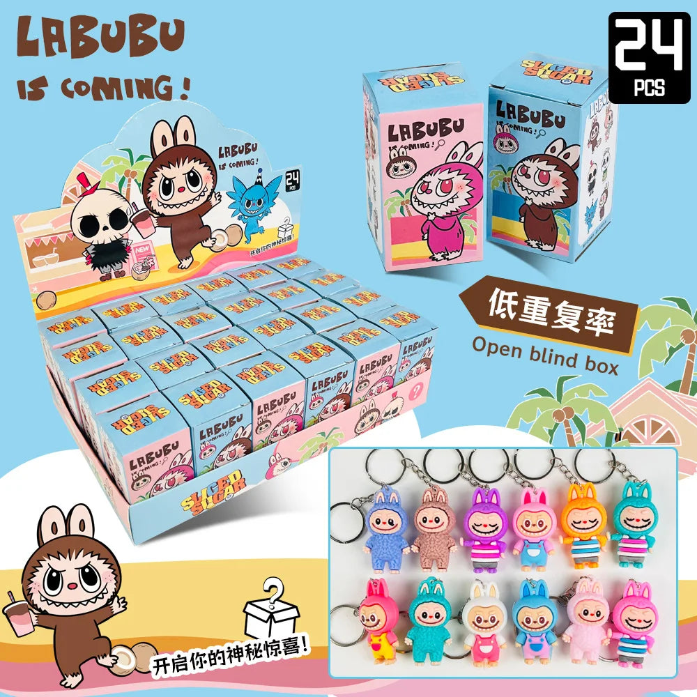 24PCS Labubu Blind Box PVC Figures β Kawaii Cartoon Keychain Dolls & Mystery Box Bag Decorations