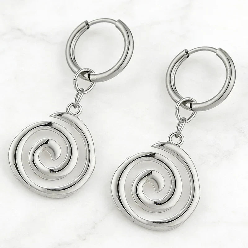 Grunge Stainless Steel Swirl Hoop Earrings – Goth Punk Cool Charm Earrings for Women Fashion Jewelry Accessories