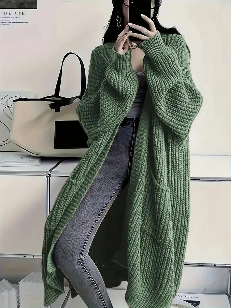 Women's Open Front Knit Cardigan with Pockets – Casual Long Sleeve Sweater for Cozy Layering