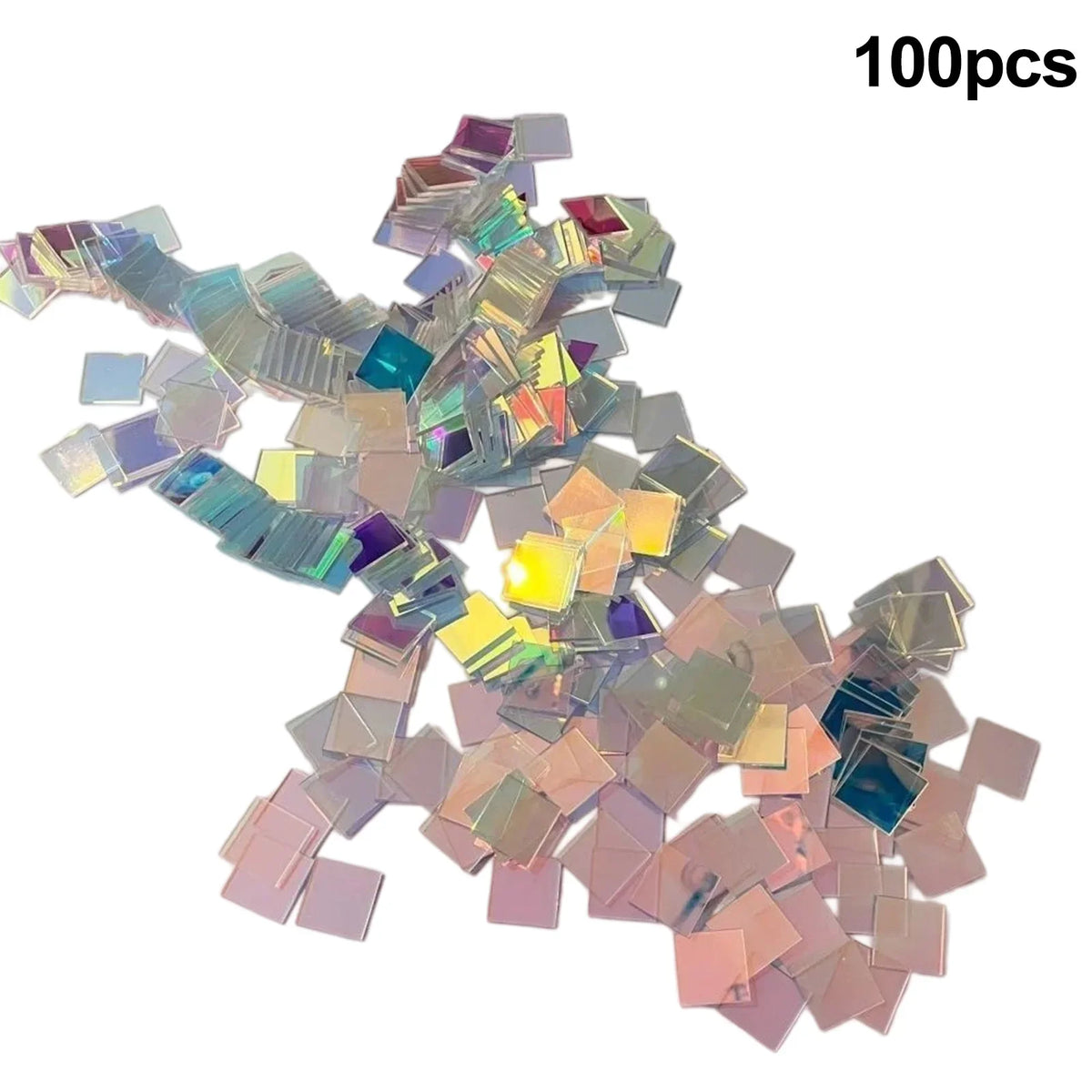 Mini Rainbow Holographic Acrylic Tiles - Decorative Double-Sided Craft Squares