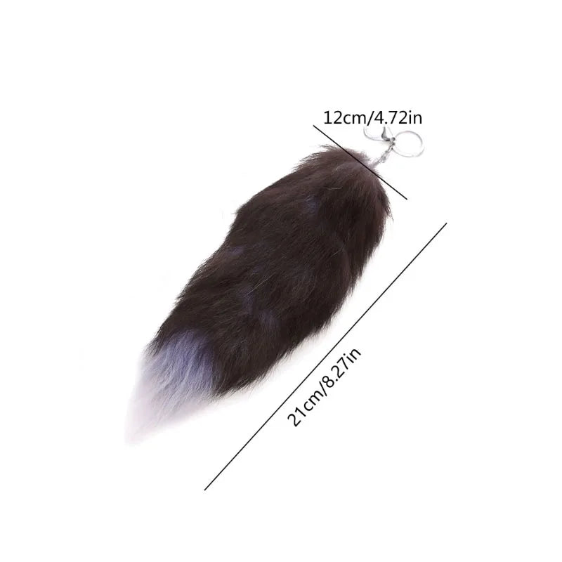 Plush Fox & Raccoon Tail Keychain – 28cm Furry Animal Tail Pompom Bag Charm & Keyring Pendant