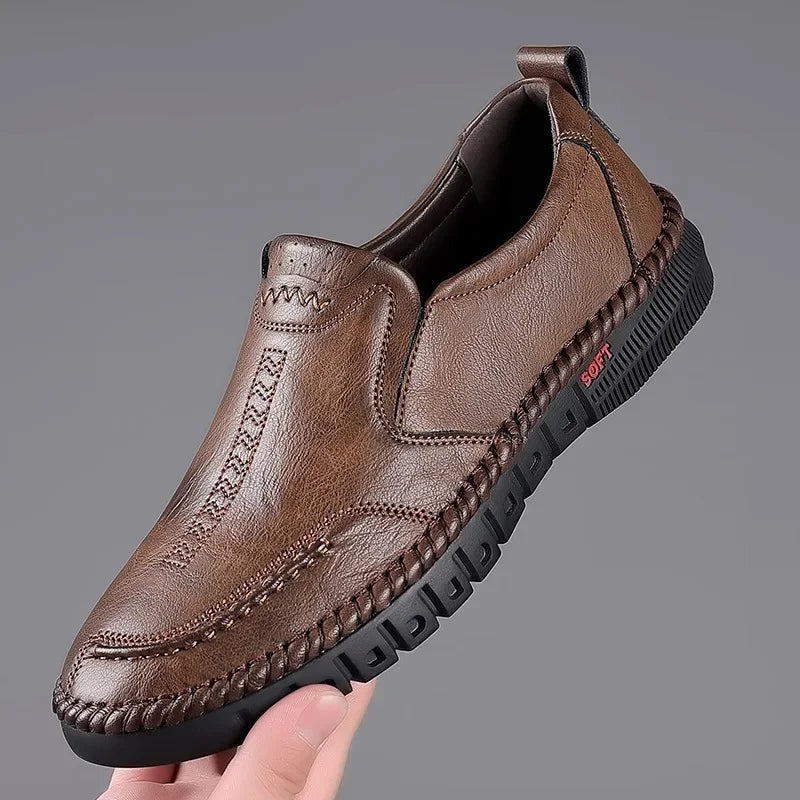 Men’s Genuine Leather Hand-Stitched Slip-On Shoes - Business Formal Wedding & Party Dress Footwear