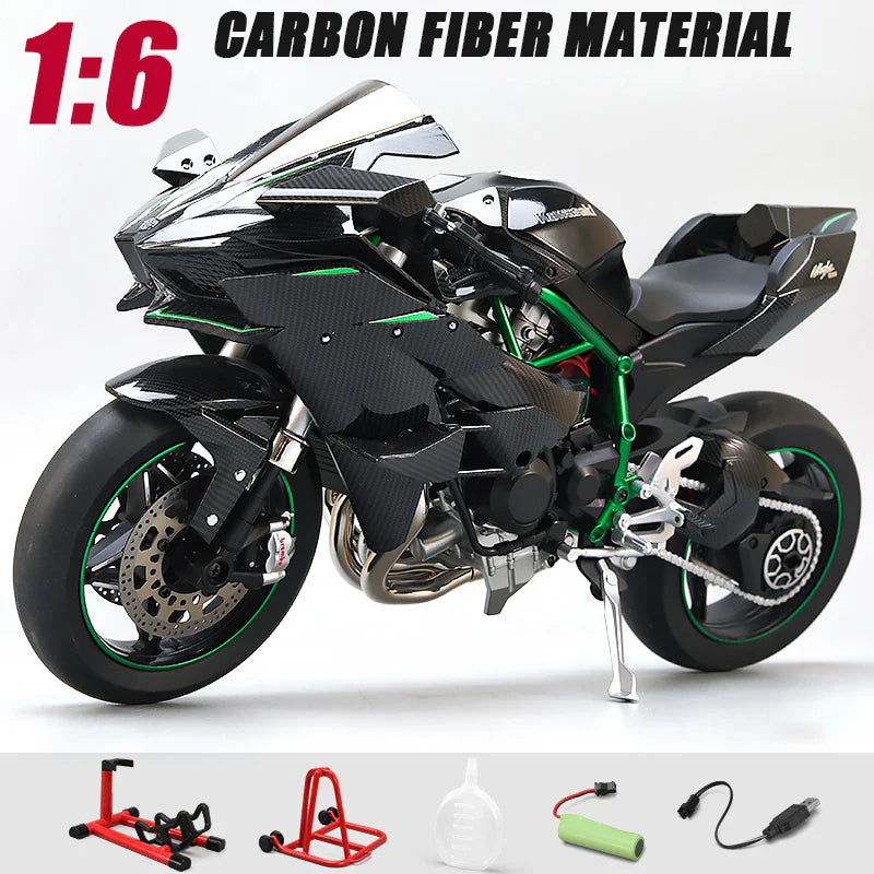 1:6 Kawasaki Ninja 500 H2R Motorcycle Model — Racing Simulation with Sound & Light, Fast & Furious Collectible Toy Gift