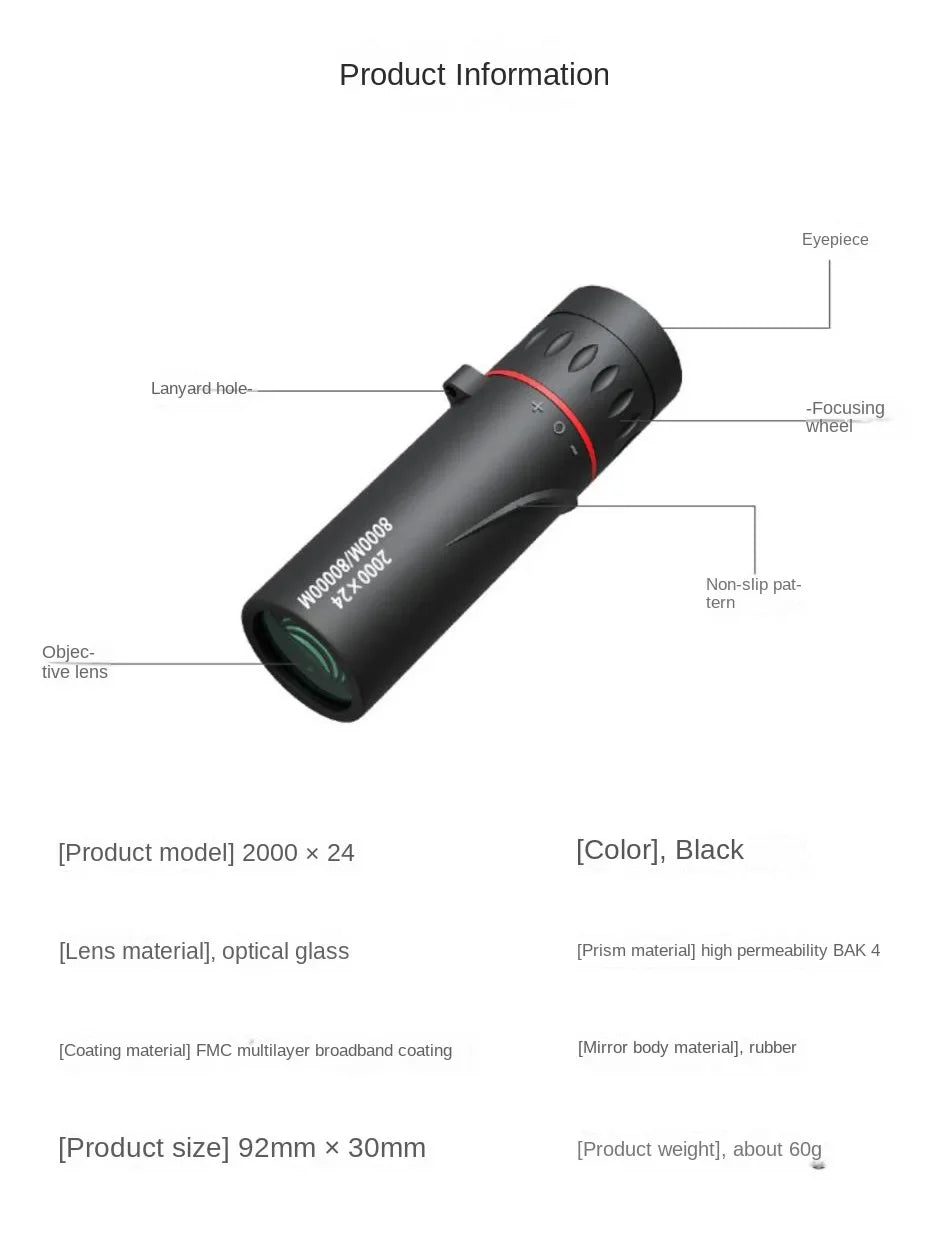 2000x24 HD Monocular Telescope – Mini Portable Phone Telescope with Holder for Outdoor Camping, Hunting & Birdwatching