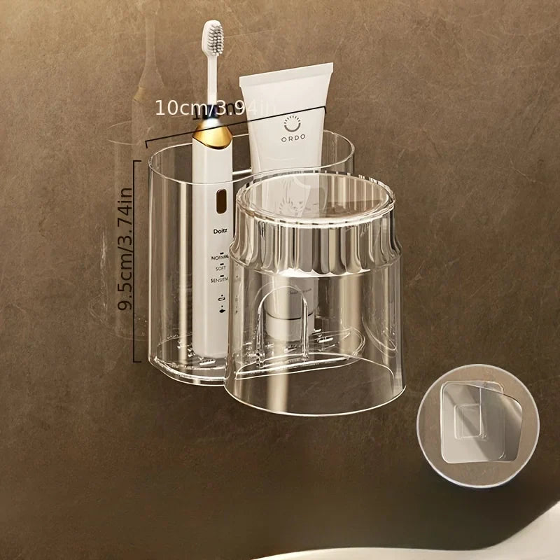2PCS Wall-Mounted Toothbrush Holder Set – Includes Mouthwash Cup & Bathroom Storage Rack, Bathroom Accessories Organizer