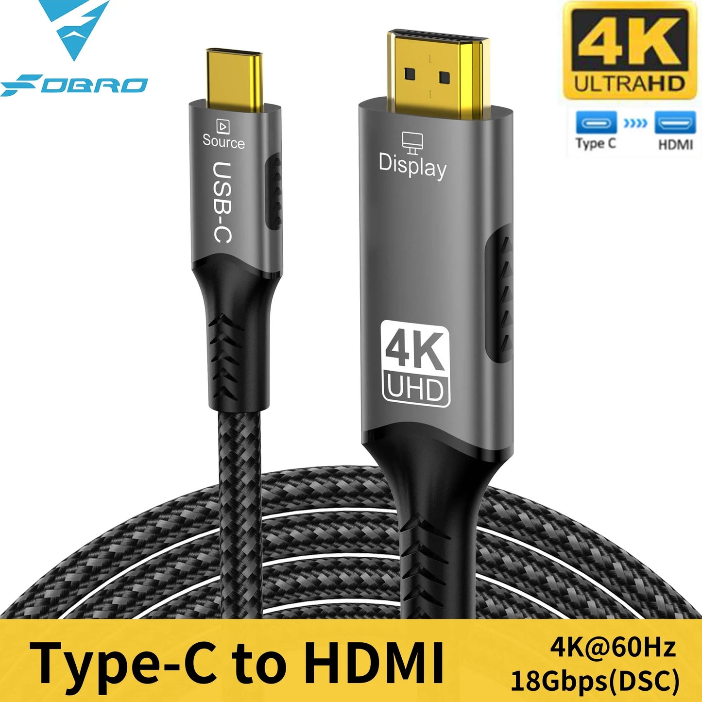 USB-C to HDMI Cable โ 8K@60Hz, 4K@120Hz Type-C to HDMI Adapter for MacBook Air, iPad, HDTV, TV Converter