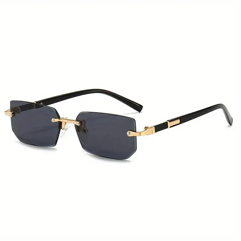 Rimless Rectangle Sunglasses – Fashion Small Square Shades for Men & Women, Summer Travel Eyewear