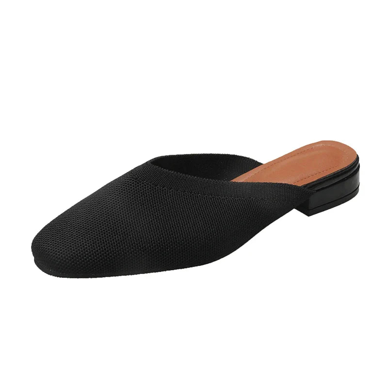 Women’s Solid Color Pointed Toe Knitted Slip-On Flats – Casual Breathable Ballet Loafers