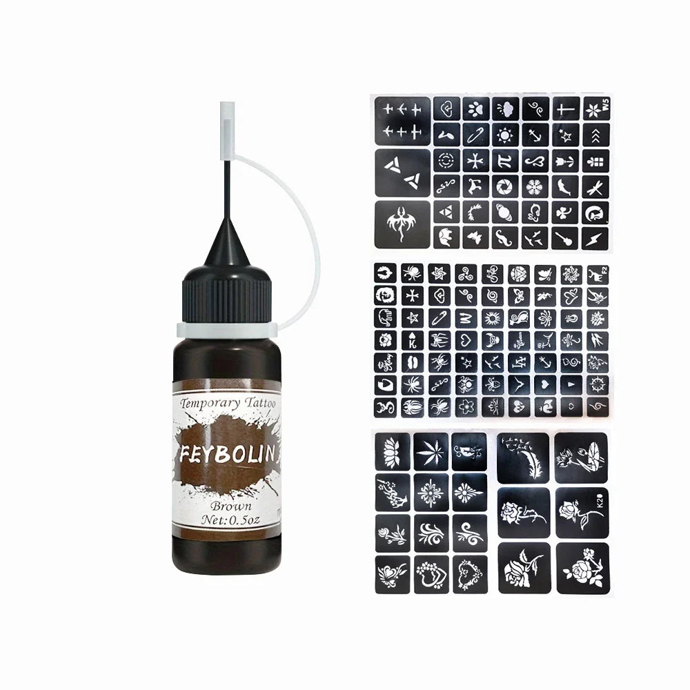 Long-Lasting Temporary Tattoo Ink Kit – Includes 3 Stickers & Freehand Gel for Face & Body Party Makeup Tattoos