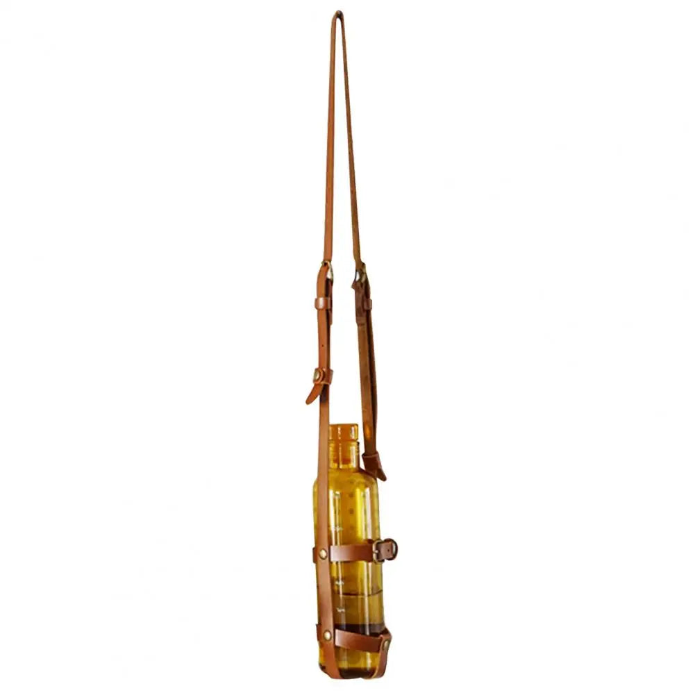 Faux Leather Adjustable Crossbody Water Bottle Carrier – Hollow Cup Bag & Storage Pouch