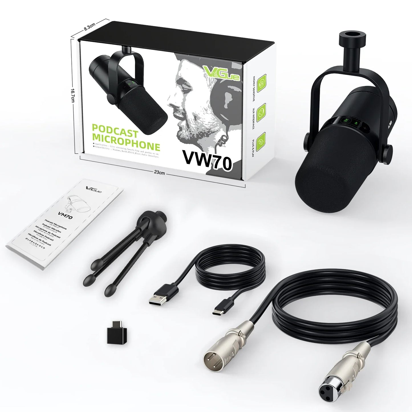 Professional USB/XLR Dynamic Microphone – VM70 Mic for Broadcast, Podcast & Recording Studio, Ideal for Music & Speech