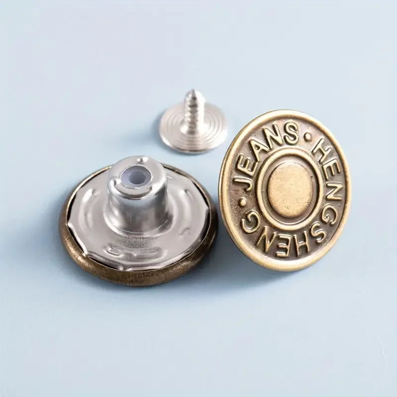10PCS Adjustable No-Sew Bronze Jeans Buttons – Durable Metal Snap Fasteners for Pants & Denim Repair