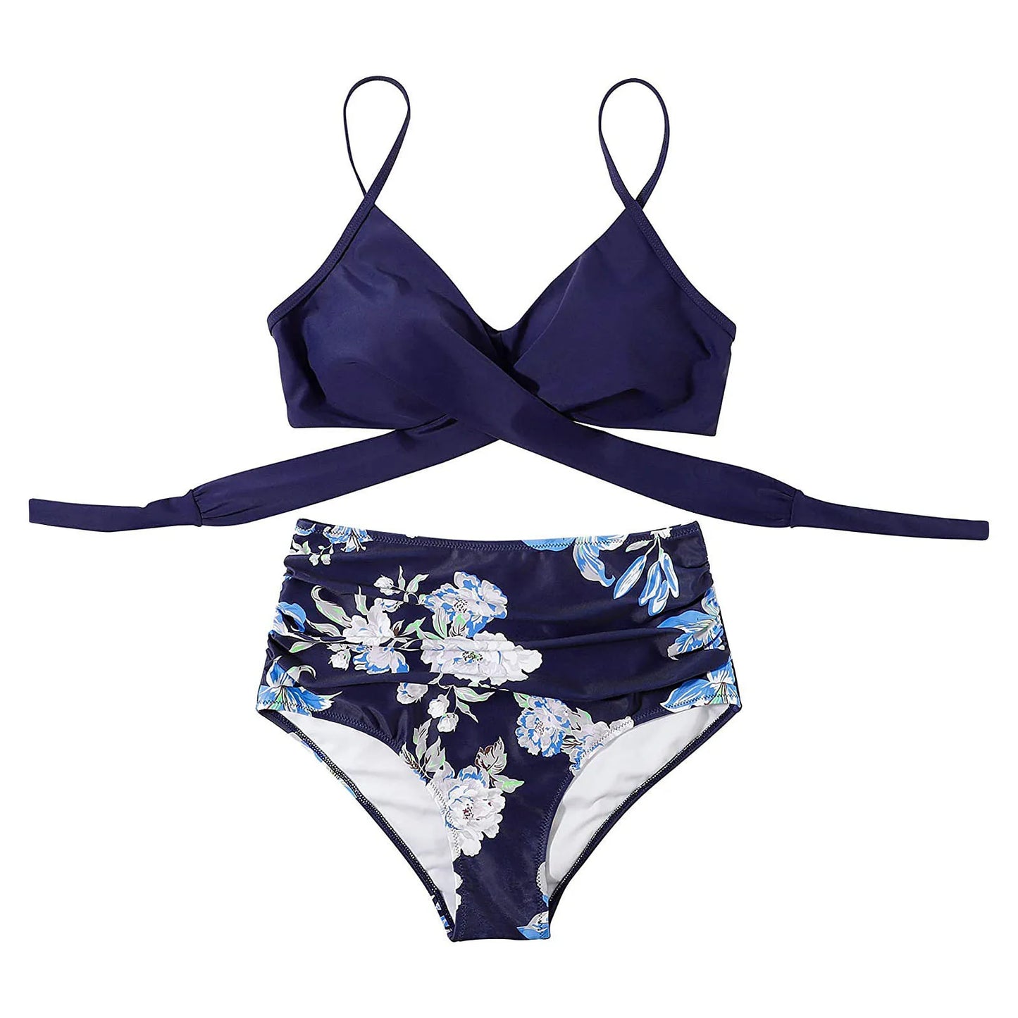 Floral Print Cross High Waist Bikini – Women’s Two-Piece Beach Swimsuit for Teenagers 2024 Trend